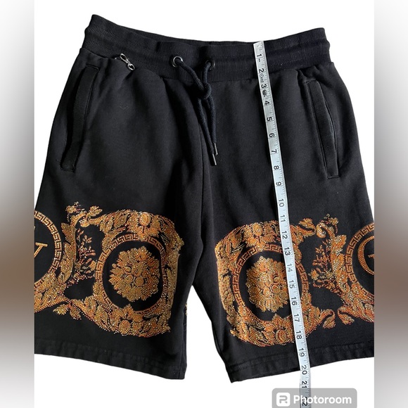 Avenue George V Paris Black Cotton Drawstring Shorts Rhinestones - Picture 7 of 14